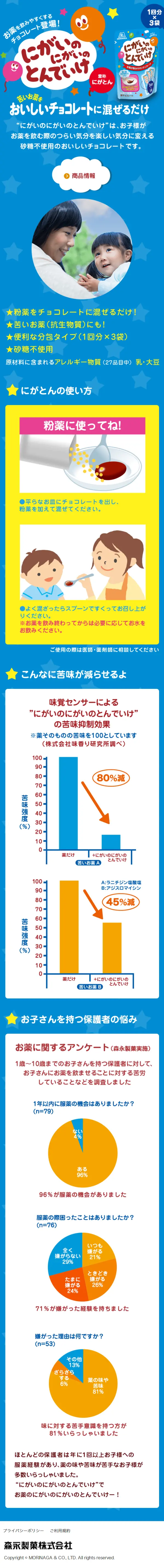 にがいのにがいのとんでいけのLPデザイン（スイーツ・スナック菓子／ブルー系／信頼・安心系）スマホ版