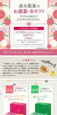 森永製菓のお歳暮ギフトのLPデザイン（健康食品・健康ドリンク・サプリメント／グレー系／和風系）PC版