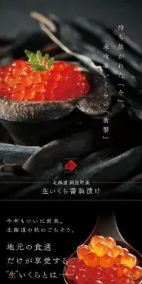 北海道 斜里産 生いくらのLPデザイン（魚介類・海産物／ブラック系／和風系）PC版