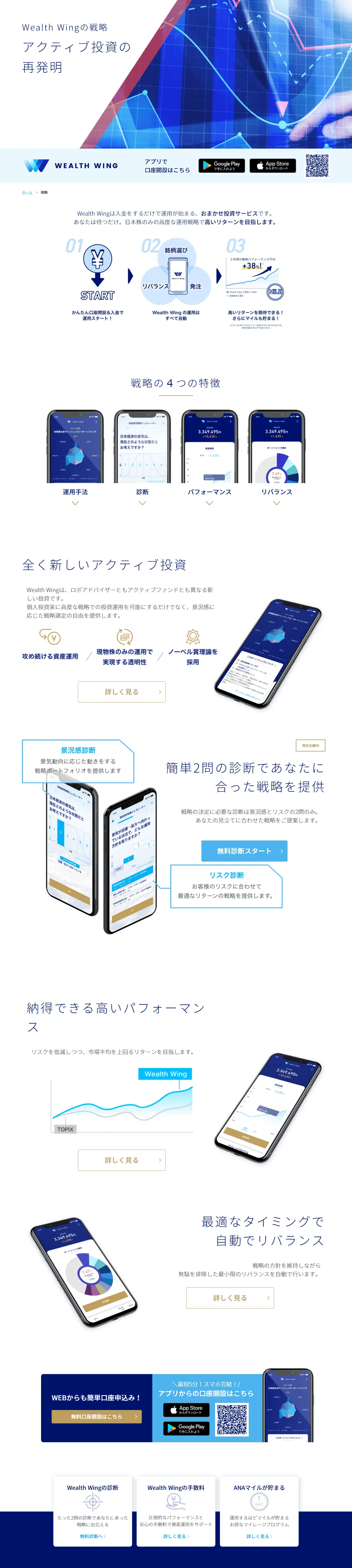 Wealth Wingの運用戦略のLPデザイン（デザイン・アプリ・システム／ブルー系／信頼・安心系）PC版