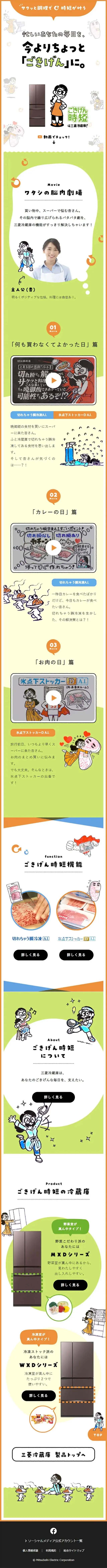 ワタシの脳内劇場のLPデザイン（一般家電／グリーン系／にぎやか系）スマホ版