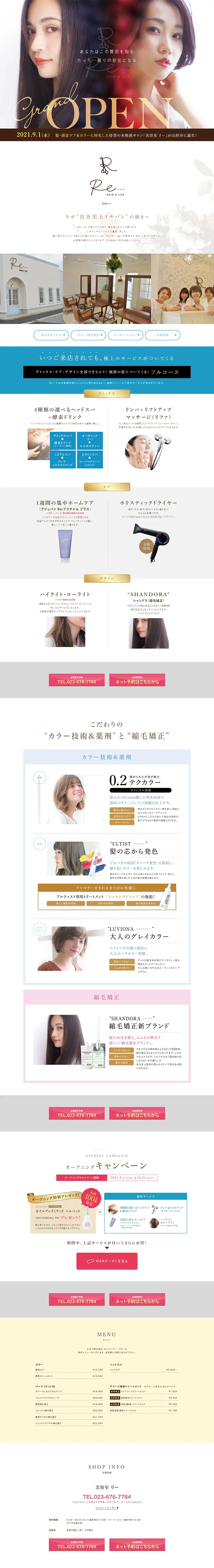 Beauty Salon Ri LP design (Businesses, companies, stores / White-based / Refined style) PC version