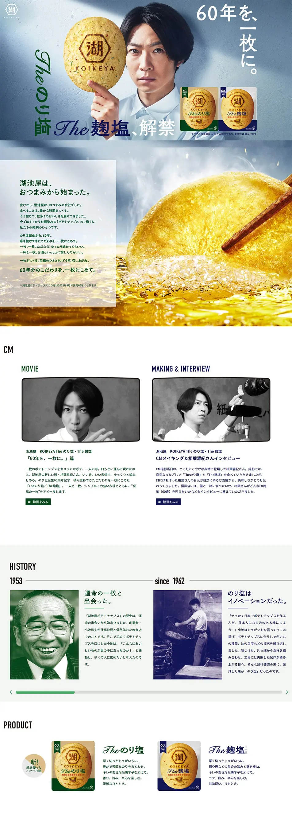KOIKEYA Theのり塩、The麹塩 ポテトチップスのLPデザイン（スナック・ガム・あめ・グミ／グリーン系／力強い系）PC版