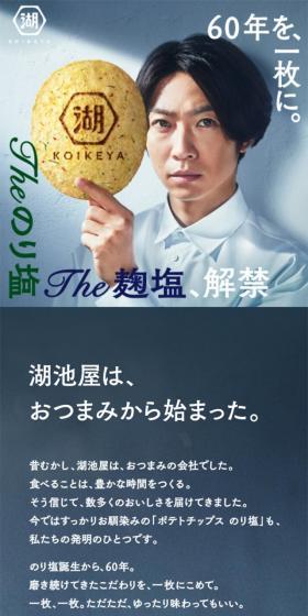 KOIKEYA Theのり塩、The麹塩 ポテトチップスのLPデザイン（スナック・ガム・あめ・グミ／グリーン系／力強い系）スマホ版