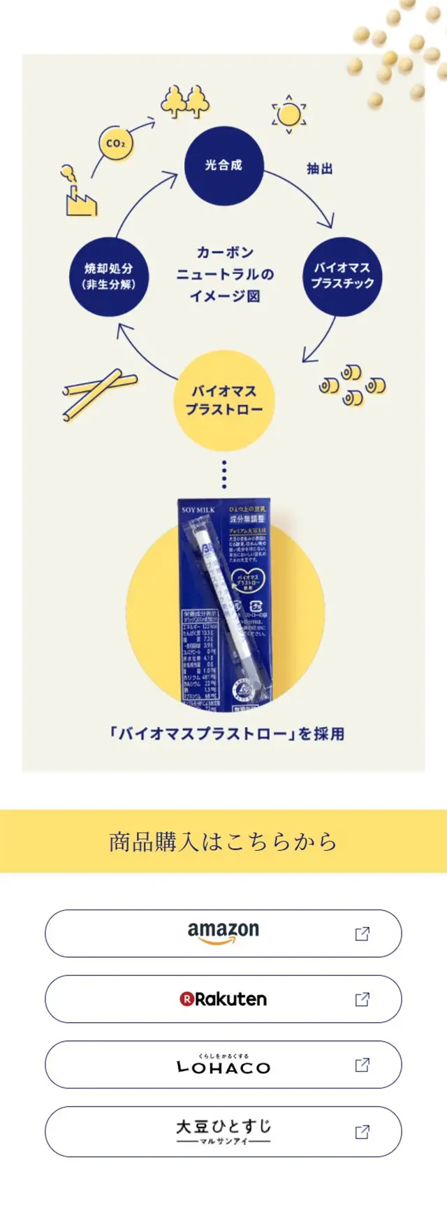 ひとつ上の豆乳のLPデザイン（水・ソフトドリンク／ベージュ系／キレイ系）スマホ版