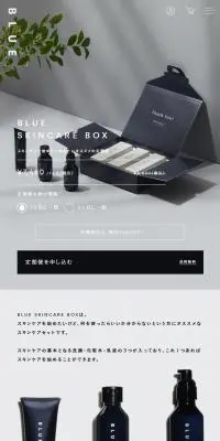 BLUE SKINCARE BOXのLPデザイン（スキンケア・ボディケア・ヘアケア／グレー系／シンプル系）スマホ版