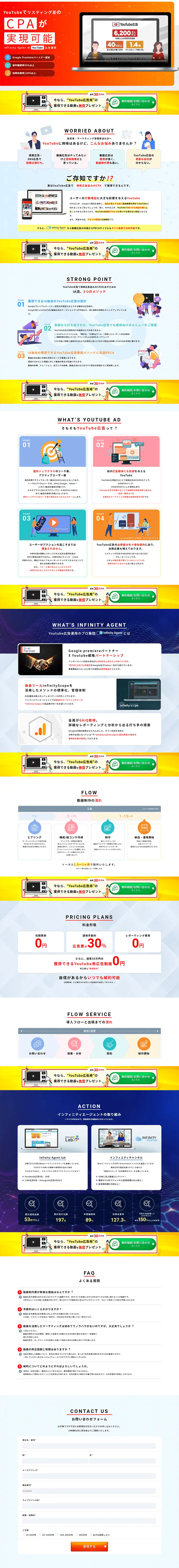 YouTube動画広告運用のLPデザイン（広告運用／ブルー系／信頼・安心系）PC版