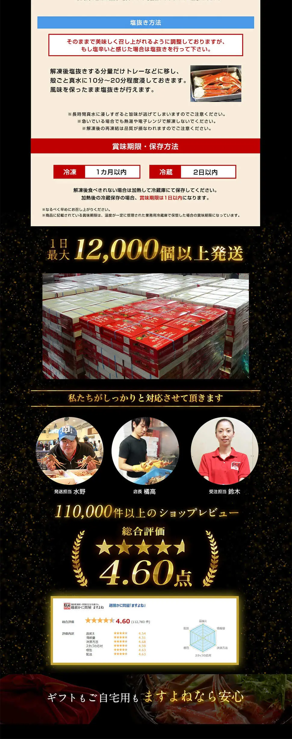タラバ蟹のLPデザイン（魚介類・海産物／ブラック系／にぎやか系）スマホ版