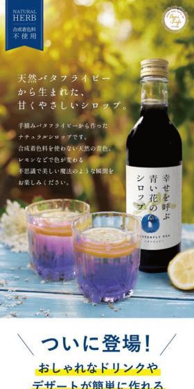 Blue Flower Syrup for Happiness LP design (Green Tea, Black Tea, and Coffee / Shades of blue / Health and Wellness) Mobile version