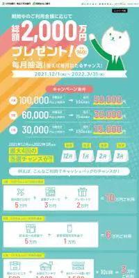 総額2,000万円プレゼント！キャンペーンのLPデザイン（保険・金融・クレジット／ブルー系／かわいい系）PC版