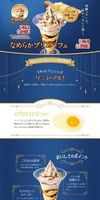 なめらかプリンパフェのLPデザイン（洋菓子／ブルー系／にぎやか系）PC版