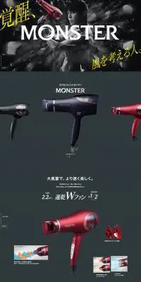 ダブルファンドライヤーMONSTER（モンスター）のLPデザイン（美容・健康機器／ブラック系／かっこいい系）PC版