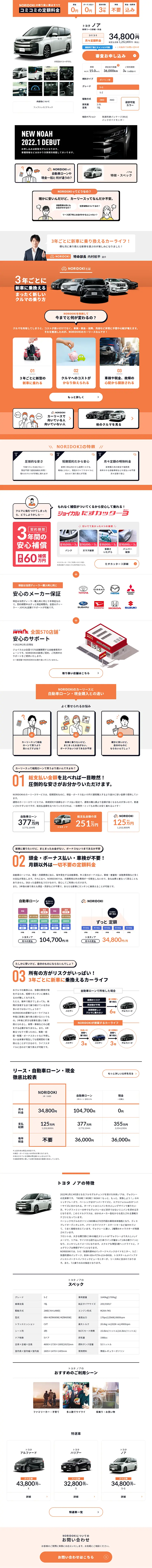 NORIDOKI ノア新車リースのLPデザイン（車体・車用品／オレンジ系／信頼・安心系）PC版