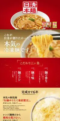 冷凍 日清本麺のLPデザイン（レトルト・インスタント／レッド系／にぎやか系）PC版