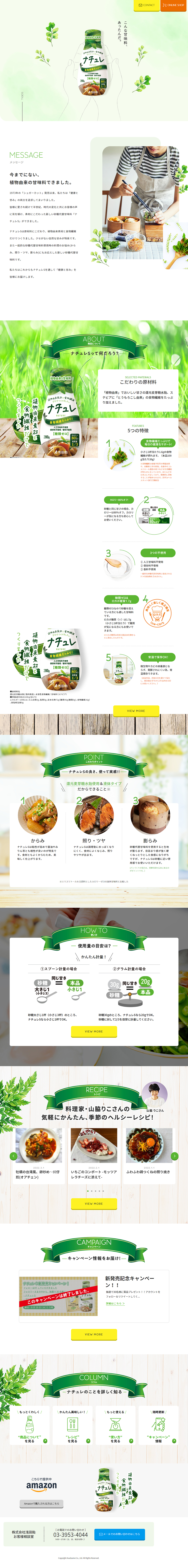 ナチュレSのLPデザイン（調味料・甘味料・ダシ・スープ／グリーン（緑色）系／健康・癒し系）