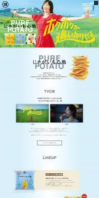 PURE POTATO じゃがいも心地・PURE de RICE おこめ心地のLPデザイン（スナック・ガム・あめ・グミ／ブルー系／シンプル系）PC版