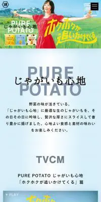 PURE POTATO じゃがいも心地・PURE de RICE おこめ心地のLPデザイン（スナック・ガム・あめ・グミ／ブルー系／シンプル系）スマホ版