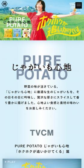 PURE POTATO じゃがいも心地・PURE de RICE おこめ心地のLPデザイン(スナック・ガム・あめ・グミ/ブルー系/シンプル系)スマホ版