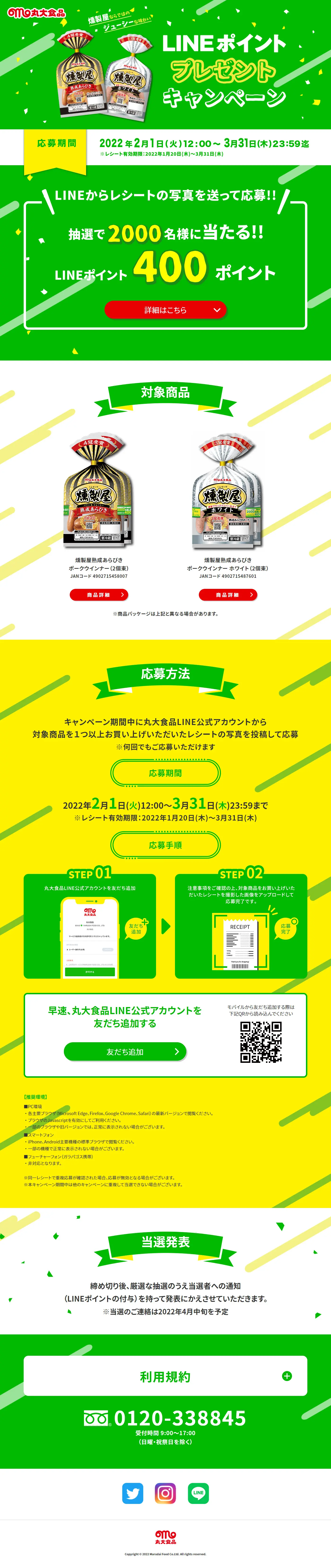 LINEポイント プレゼントキャンペーンのLPデザイン（肉・肉加工品／グリーン系／にぎやか系）PC版