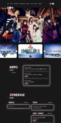 ZOC オフィシャルサイトのLPデザイン（音楽・フェス・ライブ／ブラック系／かっこいい系）PC版