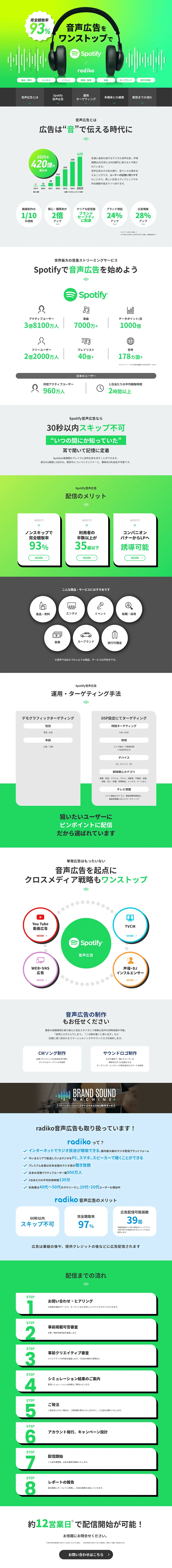 音声広告のLPデザイン（広告運用／グリーン系／信頼・安心系）PC版
