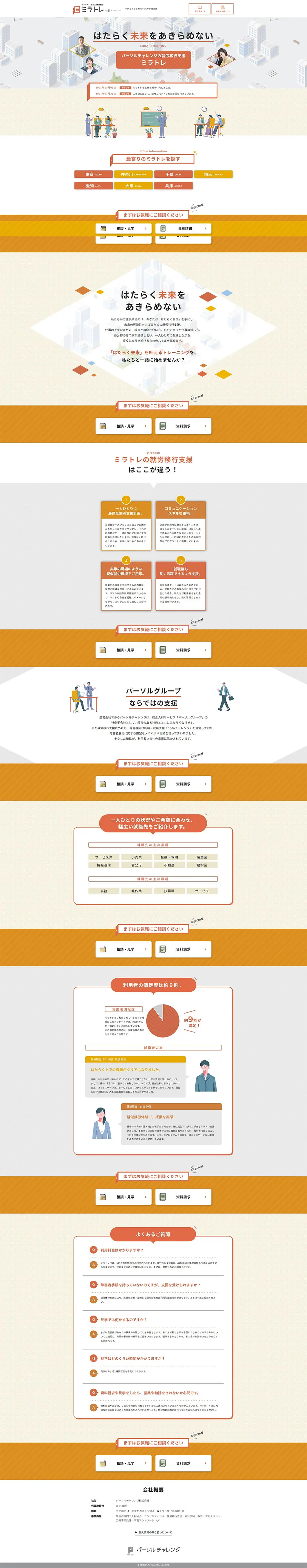 ミラトレのLPデザイン（企業・会社・お店／オレンジ系／にぎやか系）PC版