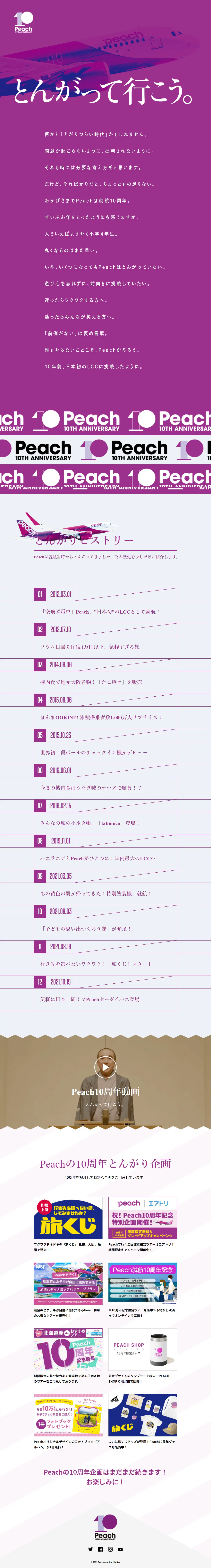 Peach10周年のLPデザイン（国内旅行・海外旅行／パープル系／シンプル系）PC版