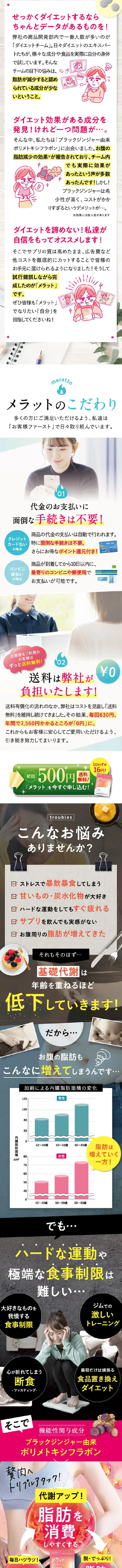 Meratto LP design (Diet supplements and diet drinks / Orange tones / Lively type) Mobile version