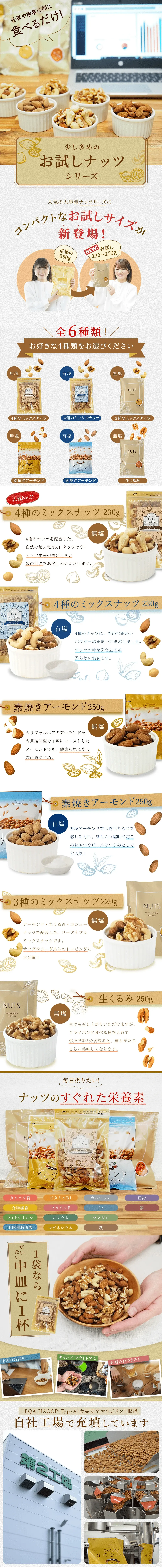 お好きに4種選べる お試しナッツのLPデザイン（豆・豆加工品／ホワイト系／スタイリッシュ系）PC版