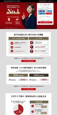 ビズリーチのLPデザイン（中途採用／レッド系／信頼・安心系）PC版