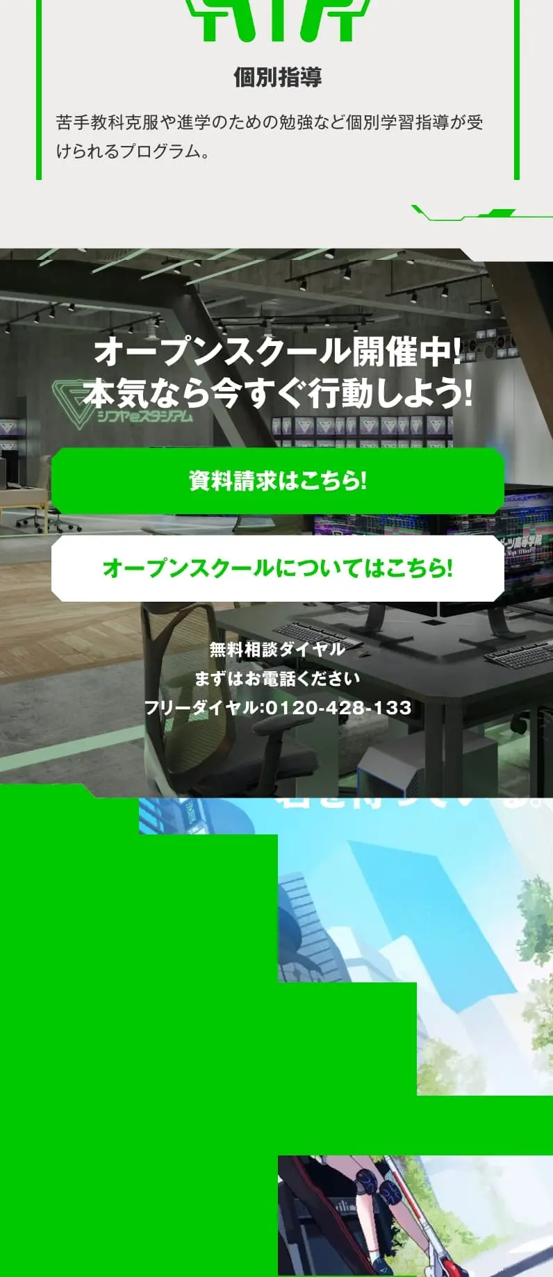 eSports High School LP design (school / Green tones / Arts) Mobile version