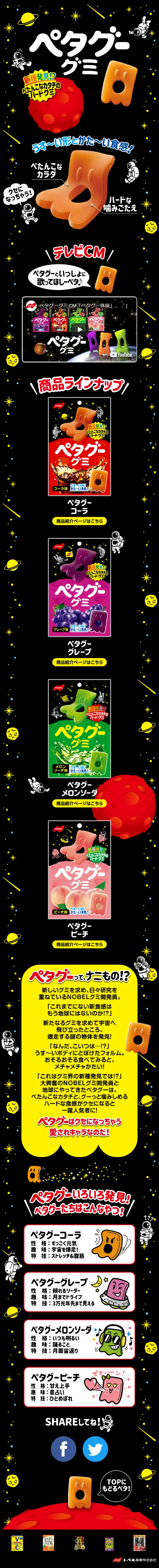 ペタグーグミのLPデザイン（スナック・ガム・あめ・グミ／ブラック系／かわいい系）スマホ版