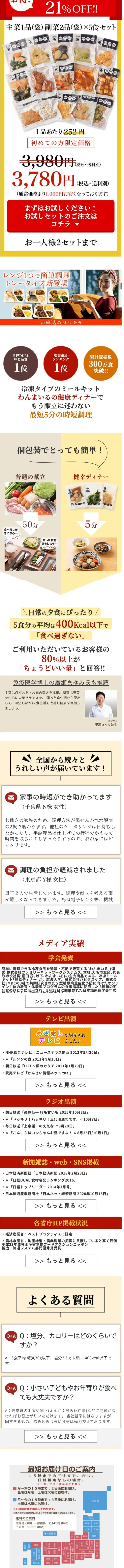 わんまいる 冷凍ミールキット 健幸ディナーセットのLPデザイン（レトルト・インスタント／ホワイト系／にぎやか系）スマホ版