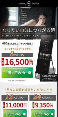 レンタルコース】Fitness Mirror 3か月コースのLPデザイン（インテリア・小物・雑貨／ブラック系／かっこいい系）PC版