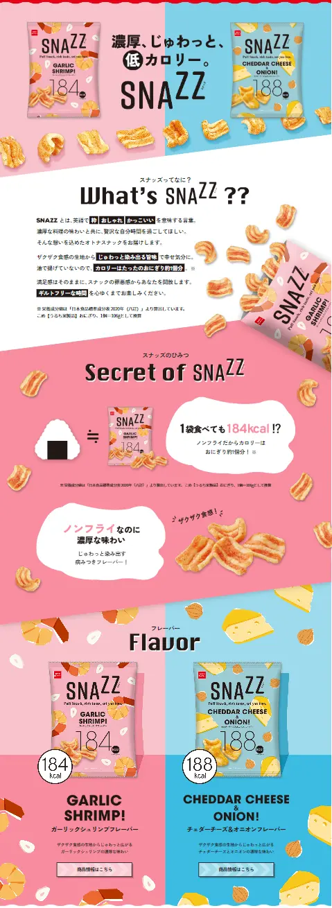 SNAZZのLPデザイン（スナック・ガム・あめ・グミ／ピンク系／爽やか系）スマホ版