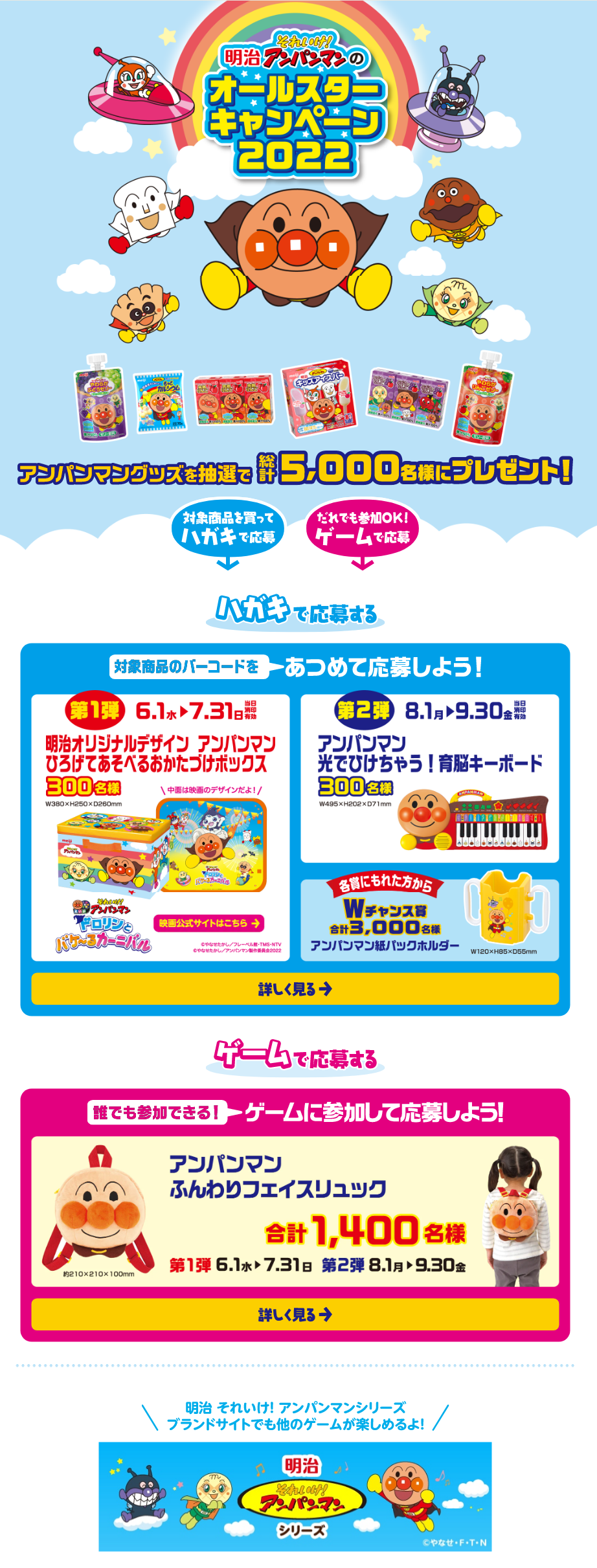 明治それいけ！アンパンマンのオールスターキャンペーン2022のLPデザイン（イベント・キャンペーン・体験／ブルー（青色）系／マンガ・イラスト系）