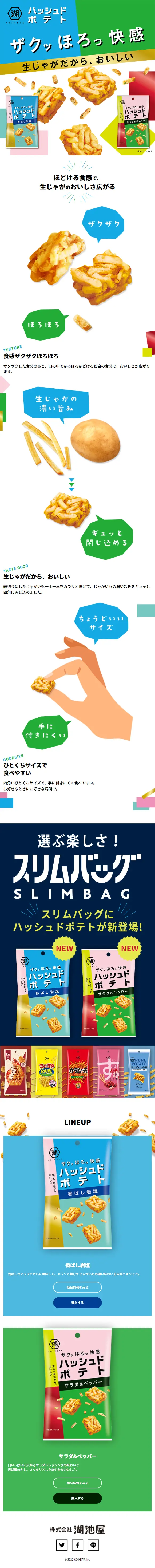 ハッシュドポテトのLPデザイン（スナック・ガム・あめ・グミ／カラフル系／かわいい系）スマホ版