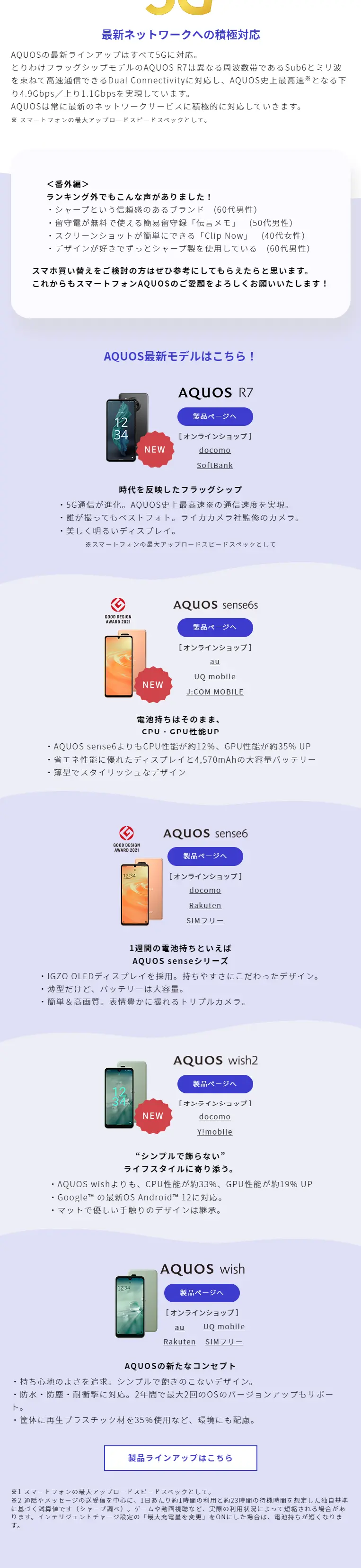 Smartphone AQUOS LP design Mobile version