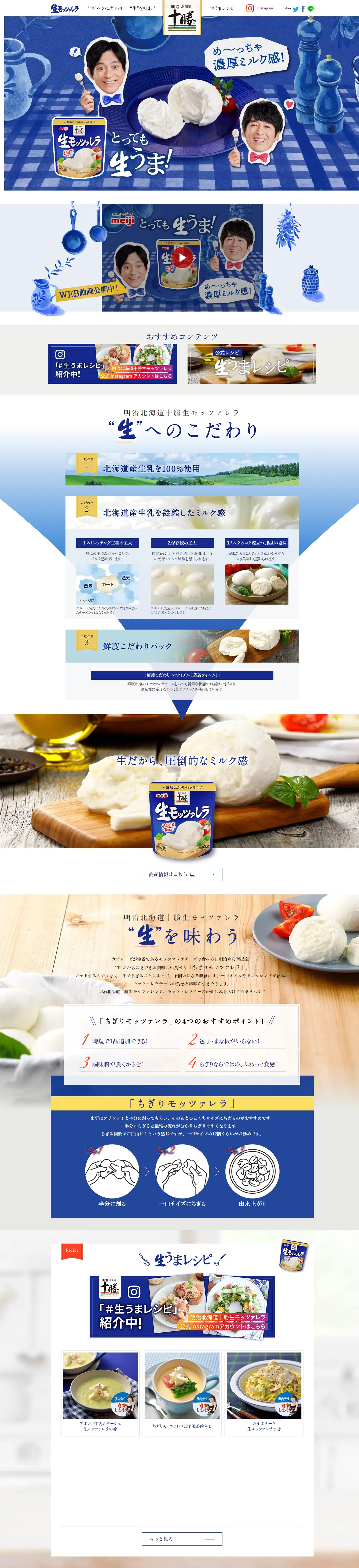 明治北海道十勝生モッツァレラのLPデザイン（チーズ・ヨーグルト・乳製品／ブルー系／にぎやか系）PC版
