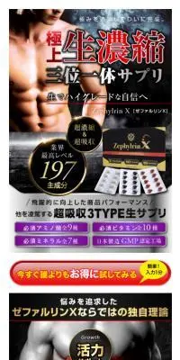 ゼファリンXのLPデザイン（健康食品・健康ドリンク・サプリメント／ブラック系／かっこいい系）スマホ版