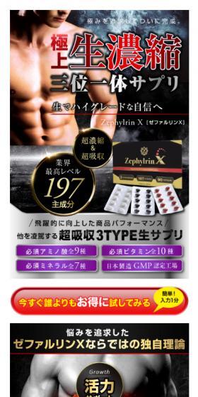 ゼファリンXのLPデザイン(健康食品・健康ドリンク・サプリメント/ブラック系/かっこいい系)スマホ版