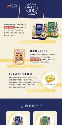 信州一味噌　みそ汁食堂のLPデザイン（調味料・甘味料・ダシ・スープ／オレンジ系／健康・癒し系）PC版