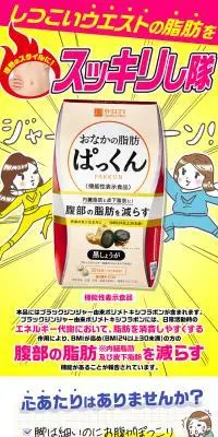 おなかの脂肪ぱっくんのLPデザイン（ダイエットサプリ・ダイエット飲料／イエロー系／マンガ・イラスト系）PC版