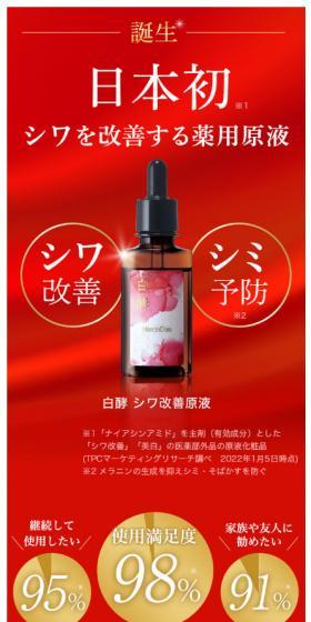 Hakko Wrinkle Improvement Concentrate LP design (Cosmetics, makeup, and contact lenses / Red tones / Refined style) Mobile version