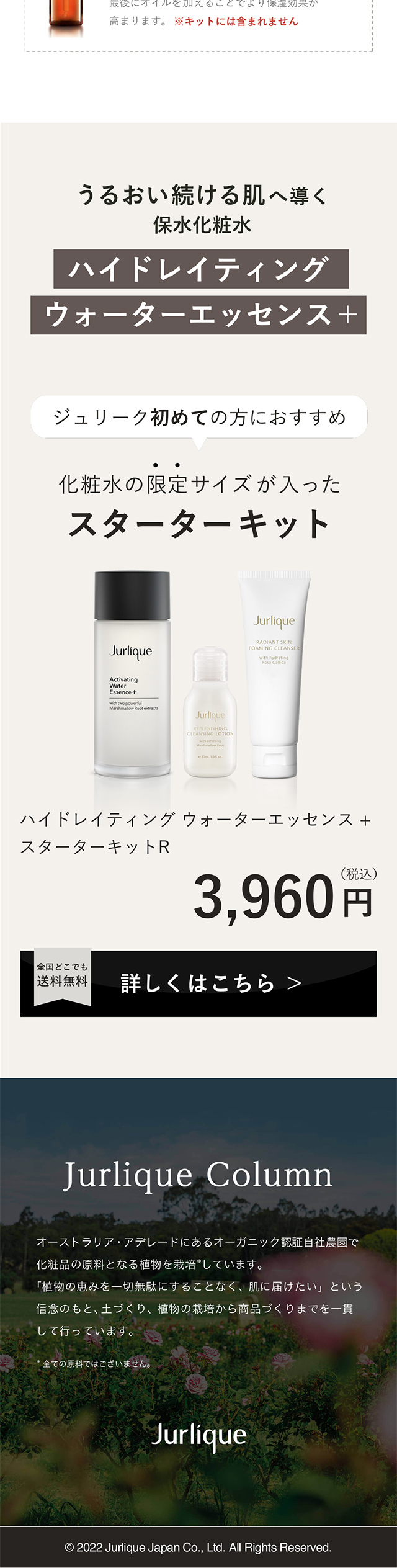 ハイドレイティングウォーターエッセンス+　スターターキットのLPデザイン（スキンケア・ボディケア・ヘアケア／グレー（灰色）系／シンプル系）