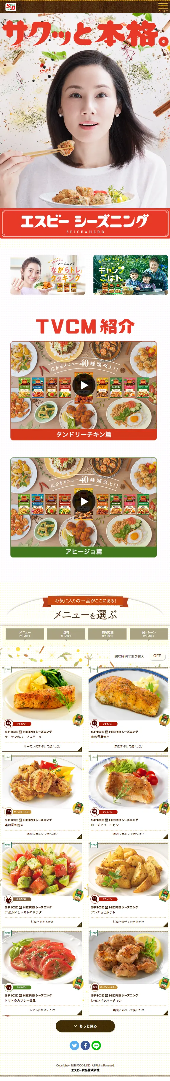 エスビーシーズニングのLPデザイン（調味料・甘味料・ダシ・スープ／オレンジ系／にぎやか系）スマホ版