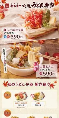 打ち立て丸亀うどん弁当のLPデザイン（麺・パン・粉物／レッド系／和風系）スマホ版