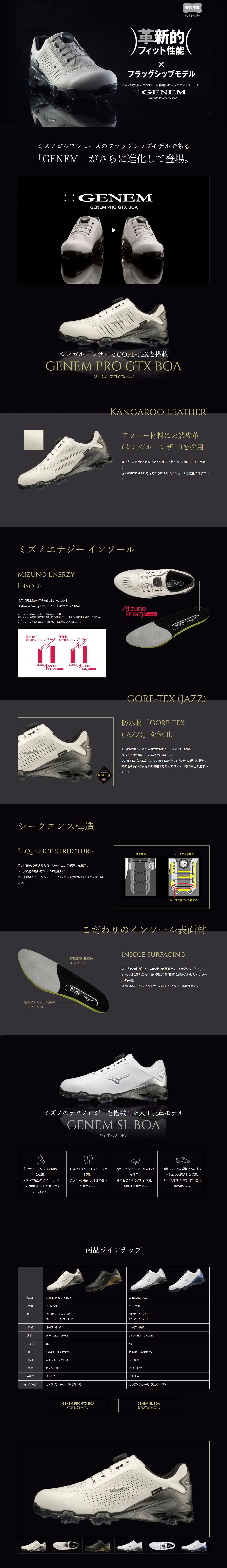 ゴルフシューズ「GENEM SL BOA」のLPデザイン（スポーツ用品／ブラック系／スタイリッシュ系）PC版