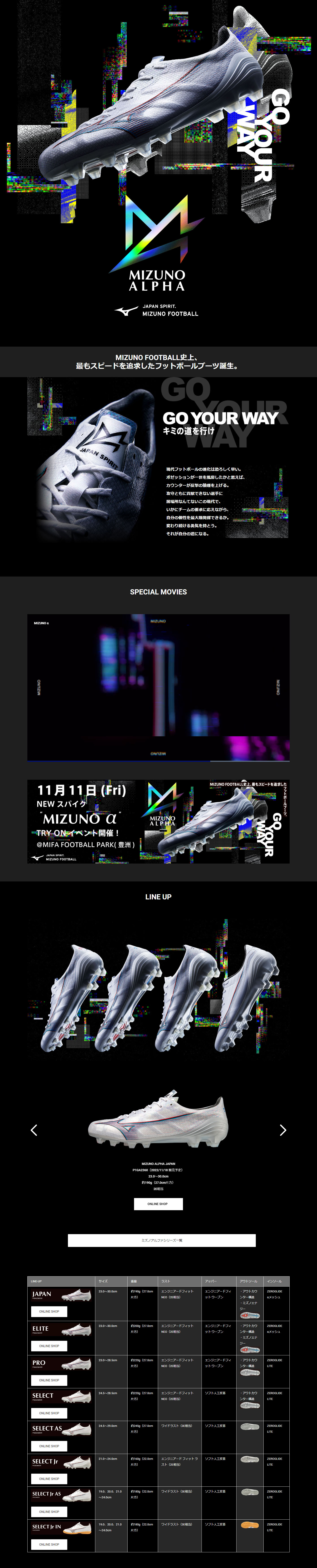 MIZUNO αのLPデザイン（スポーツ用品／ブラック（黒色）系／スタイリッシュ系）