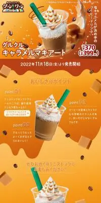 グルクルキャラメルマキアートのLPデザイン（お茶・紅茶・珈琲／オレンジ系／にぎやか系）PC版